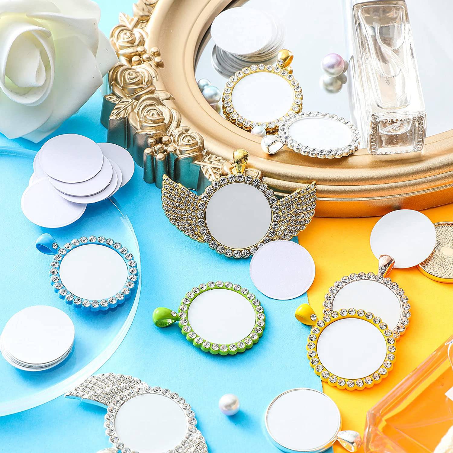 Bezels Set Pendant - AT35-Sublimation Blank Aluminum Stickers Set Round