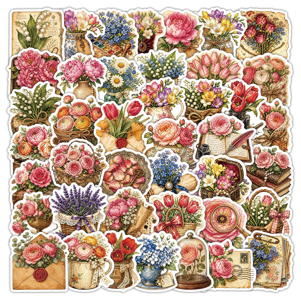 50Pcs Vintage Floral Stickers  – Dried Flower Bulk recenzja i cena