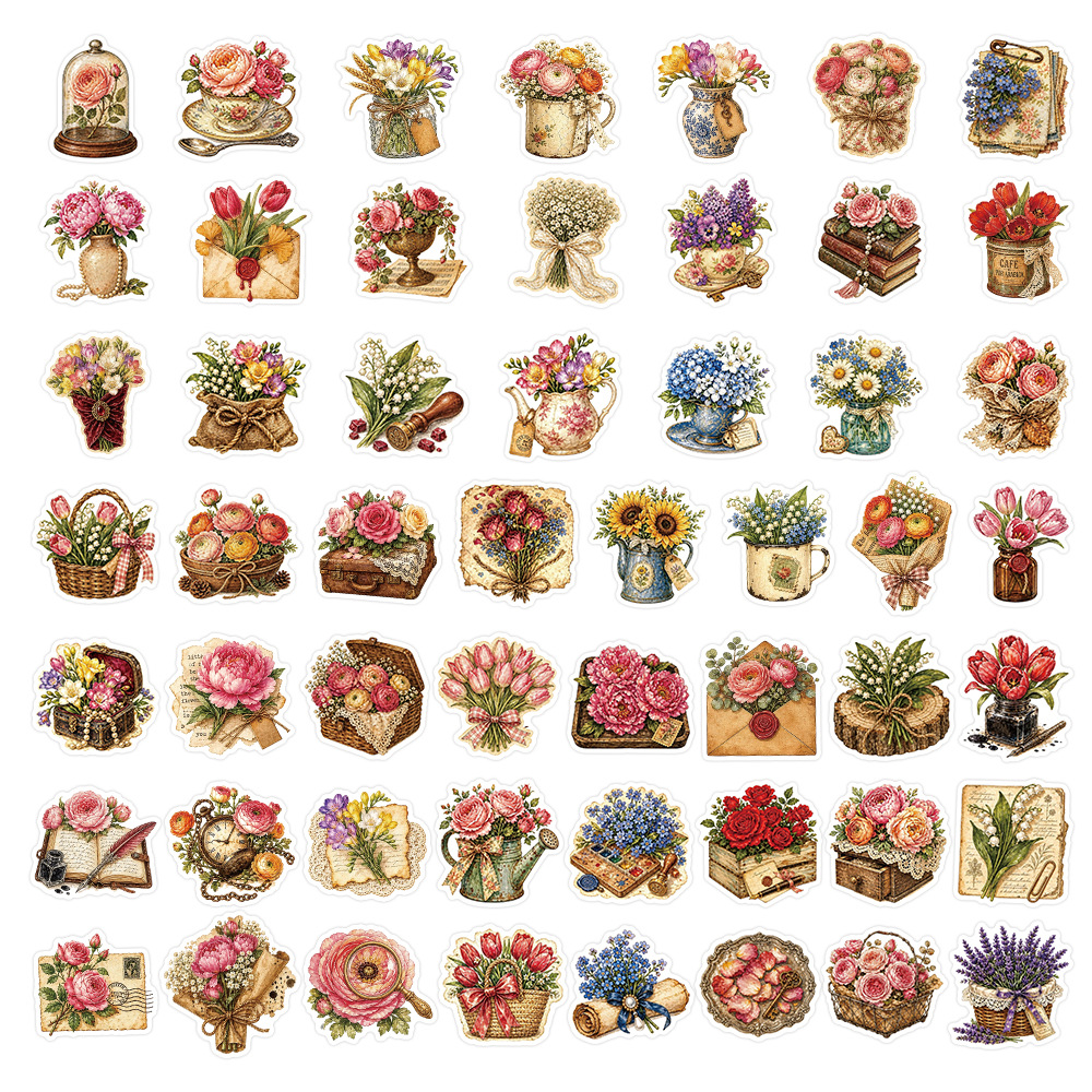 50Pcs Vintage Floral Stickers  – Dried Flower Bulk recenzja i cena